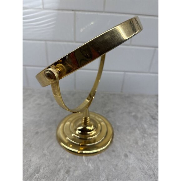 Vintage 10” Brass Standing Two Sided Regular & Magnifying Swivel Mirror. - Picture 4 of 7